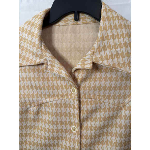 Vintage Handmade Women’s Button-down Vest 70’s Houndstooth Polyester Wide Collar - Picture 2 of 11